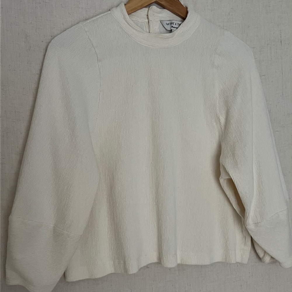 Madewell Texture & Thread Women's Ivory Mock Neck Ribbed Long Sleeve Size L - Picture 3 of 7